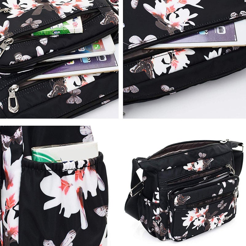 Nawoshow Nylon Floral Multi-Pocket Crossbody Purse Bags for Women Travel Shoulder Bag (Flower&Butterfly) - Image 4